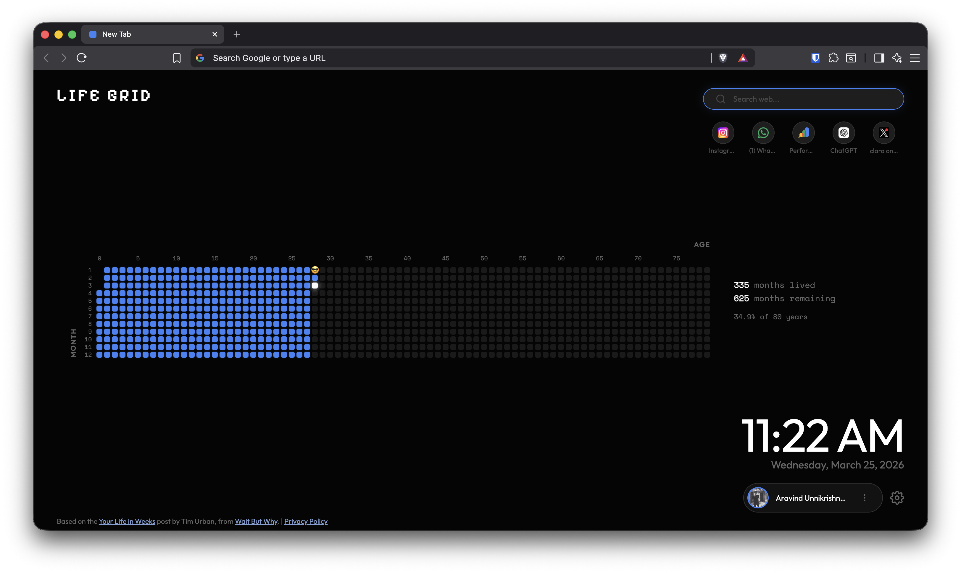 LifeGrid dark theme monthly timeline view