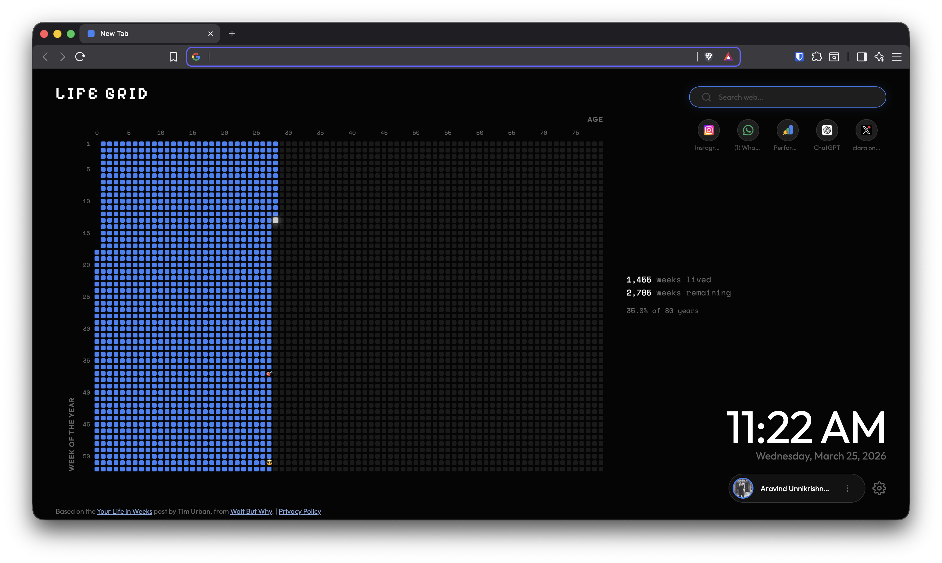 LifeGrid dark theme weekly timeline view